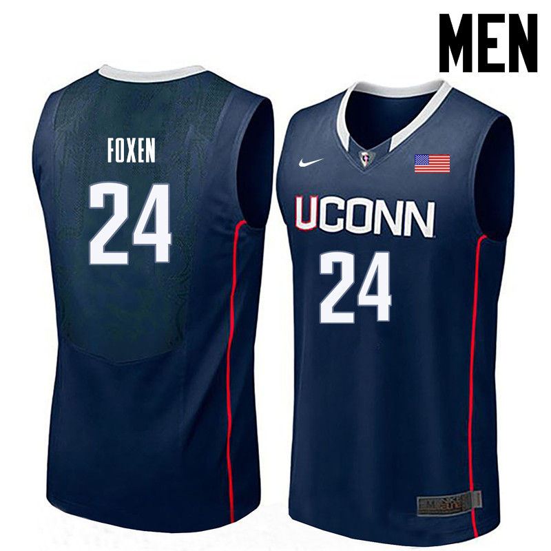 Men Uconn Huskies #24 Christian Foxen College Basketball Jerseys-Navy - Click Image to Close